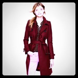 Jcrew wool cashmere trench coat burgundy red